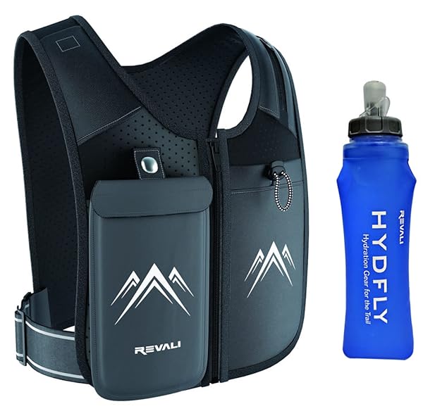 REVALI REVALI Running Vest with Hydration Bottle & Reflective Design - Adjustable, Breathable Gear for Men & Women