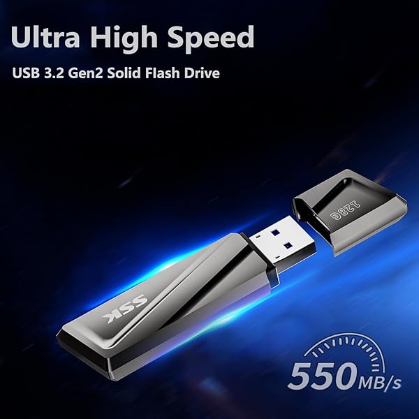 SSK SSK 128GB USB Flash Drive - 550MB/s USB 3.2 Gen2 with USB-C Adapter for Fast Transfers on MacBook, Smartphones & More - View 7 of 8