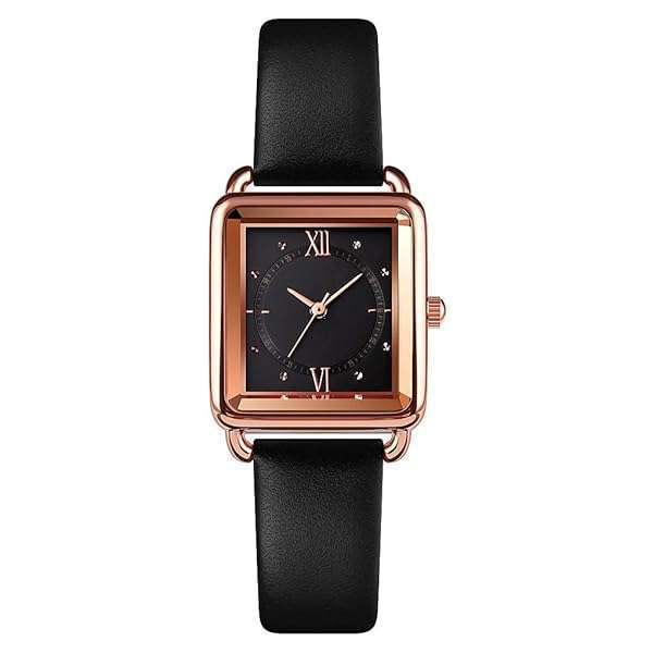 CARLIEN Stylish Carlien Women's Quartz Rectangle Dress Watch with Leather Strap & Sapphire Crown - Small Black