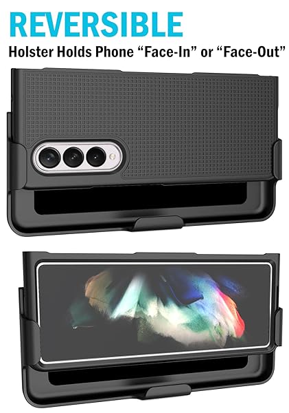 Nakedcellphone Galaxy Z Fold 3 5G Case with Clip & Holster - Slim Hard Cover & Stand Combo for Samsung Z Fold3 (SM-F926) - Black Tread - View 5 of 11