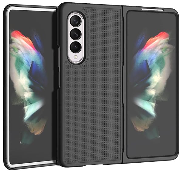 Nakedcellphone Galaxy Z Fold 3 5G Case with Clip & Holster - Slim Hard Cover & Stand Combo for Samsung Z Fold3 (SM-F926) - Black Tread - View 8 of 11