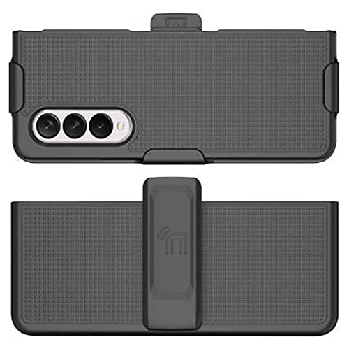 Nakedcellphone Galaxy Z Fold 3 5G Case with Clip & Holster - Slim Hard Cover & Stand Combo for Samsung Z Fold3 (SM-F926) - Black Tread - View 10 of 11