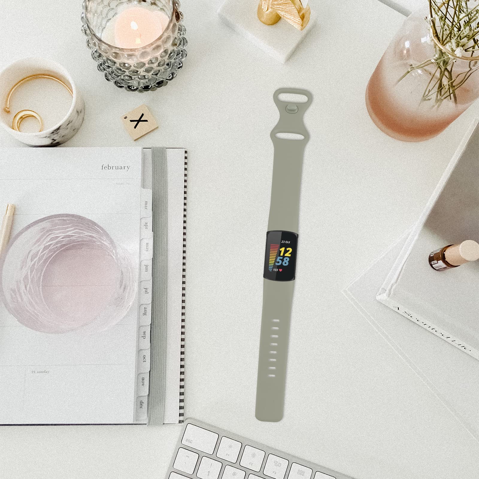 TopPerfekt TopPerfekt Adjustable Soft Silicone Bands for Fitbit Charge 5 Sport Replacement Wristbands for Men and Women in Rock Ash Large - View 5 of 7