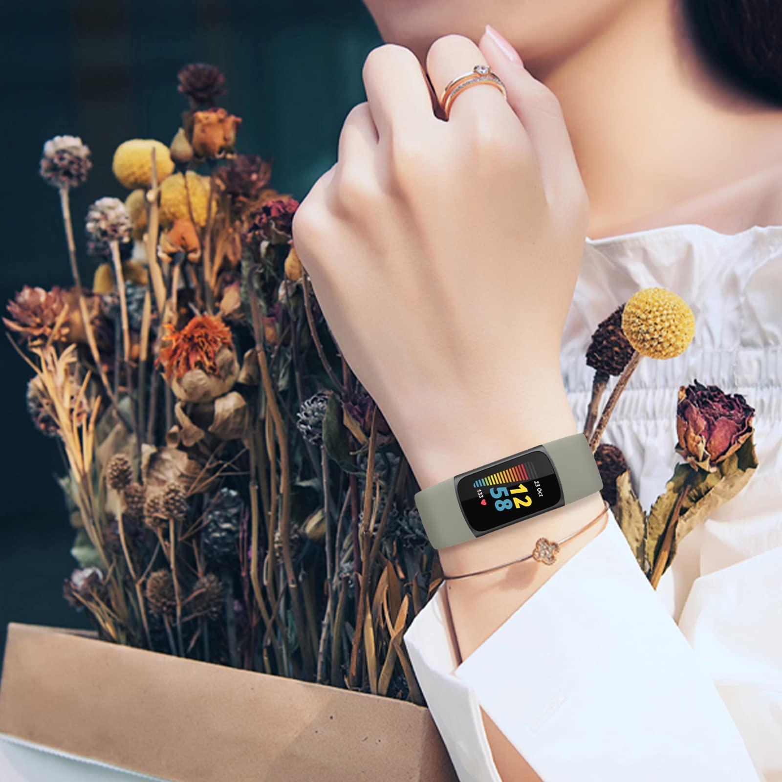 TopPerfekt TopPerfekt Adjustable Soft Silicone Bands for Fitbit Charge 5 Sport Replacement Wristbands for Men and Women in Rock Ash Large - View 7 of 7