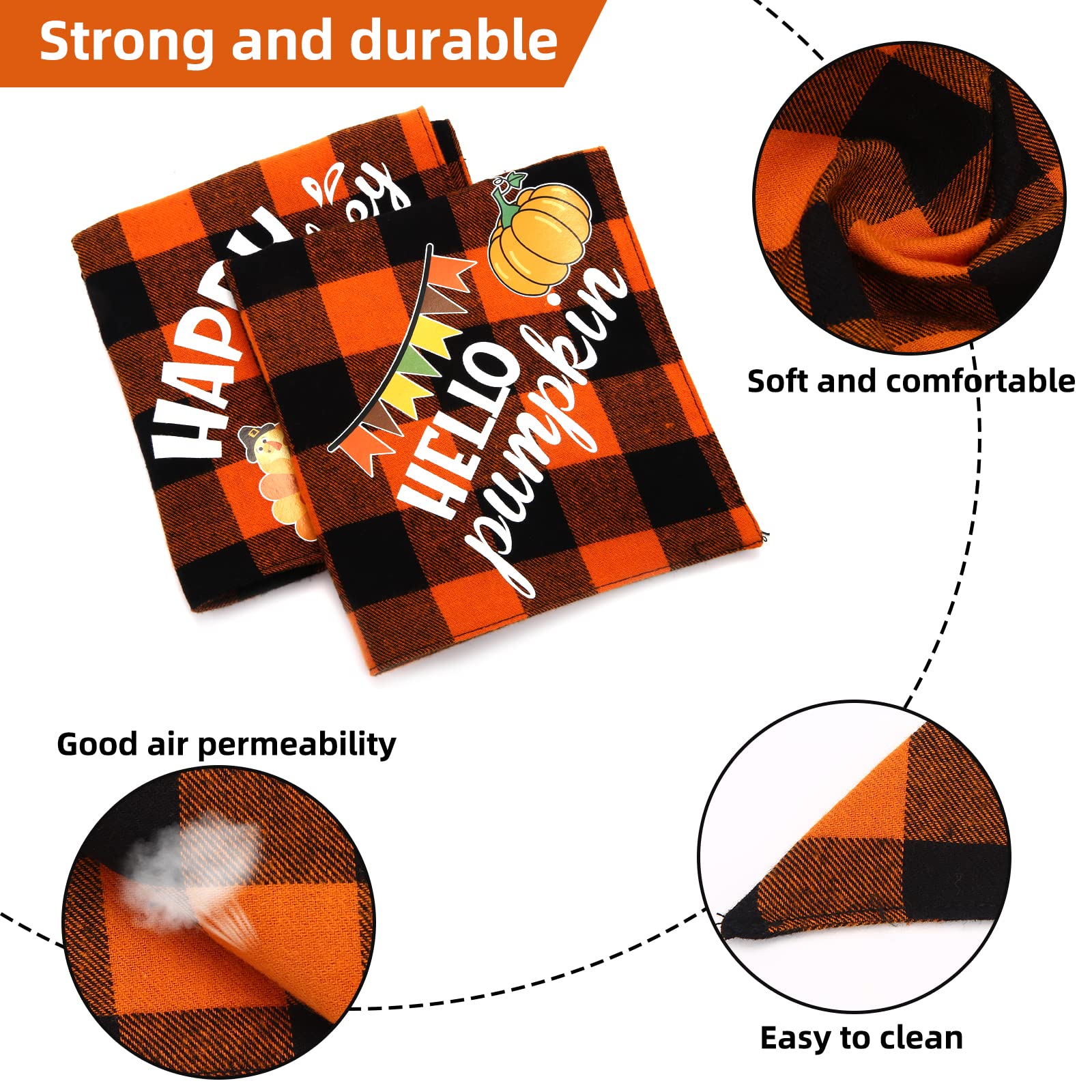 Chngeary Chngeary Dog Bandana 2 Pack Classic Orange Plaid Thanksgiving Scarf for Small Medium Large Dogs Accessories - View 3 of 7