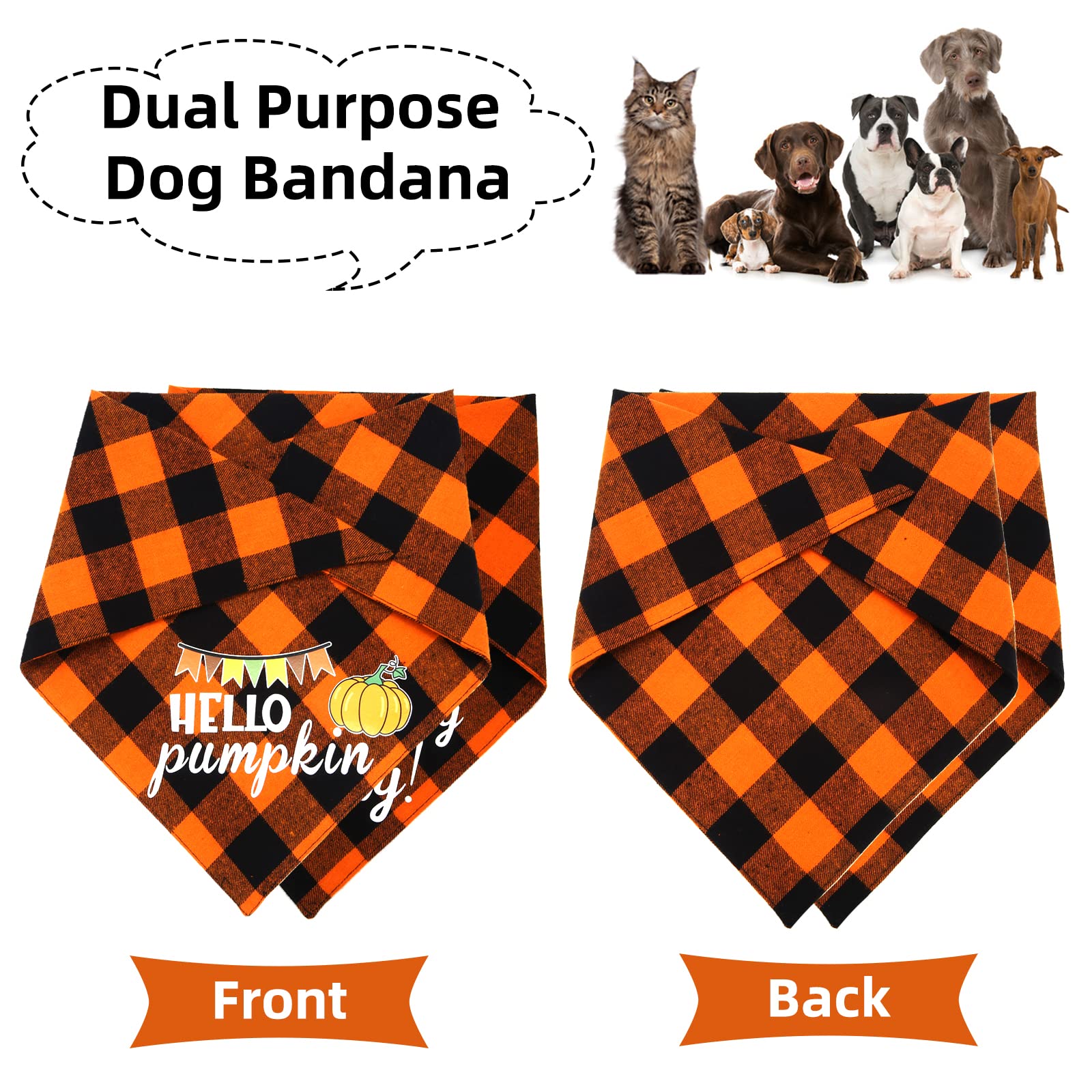 Chngeary Chngeary Dog Bandana 2 Pack Classic Orange Plaid Thanksgiving Scarf for Small Medium Large Dogs Accessories - View 4 of 7