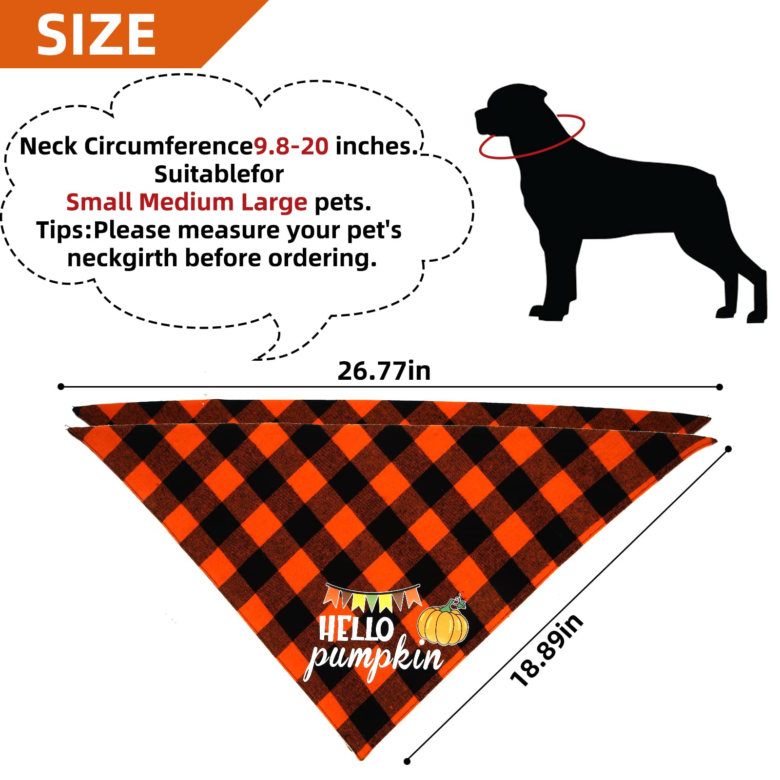 Chngeary Chngeary Dog Bandana 2 Pack Classic Orange Plaid Thanksgiving Scarf for Small Medium Large Dogs Accessories - View 5 of 7