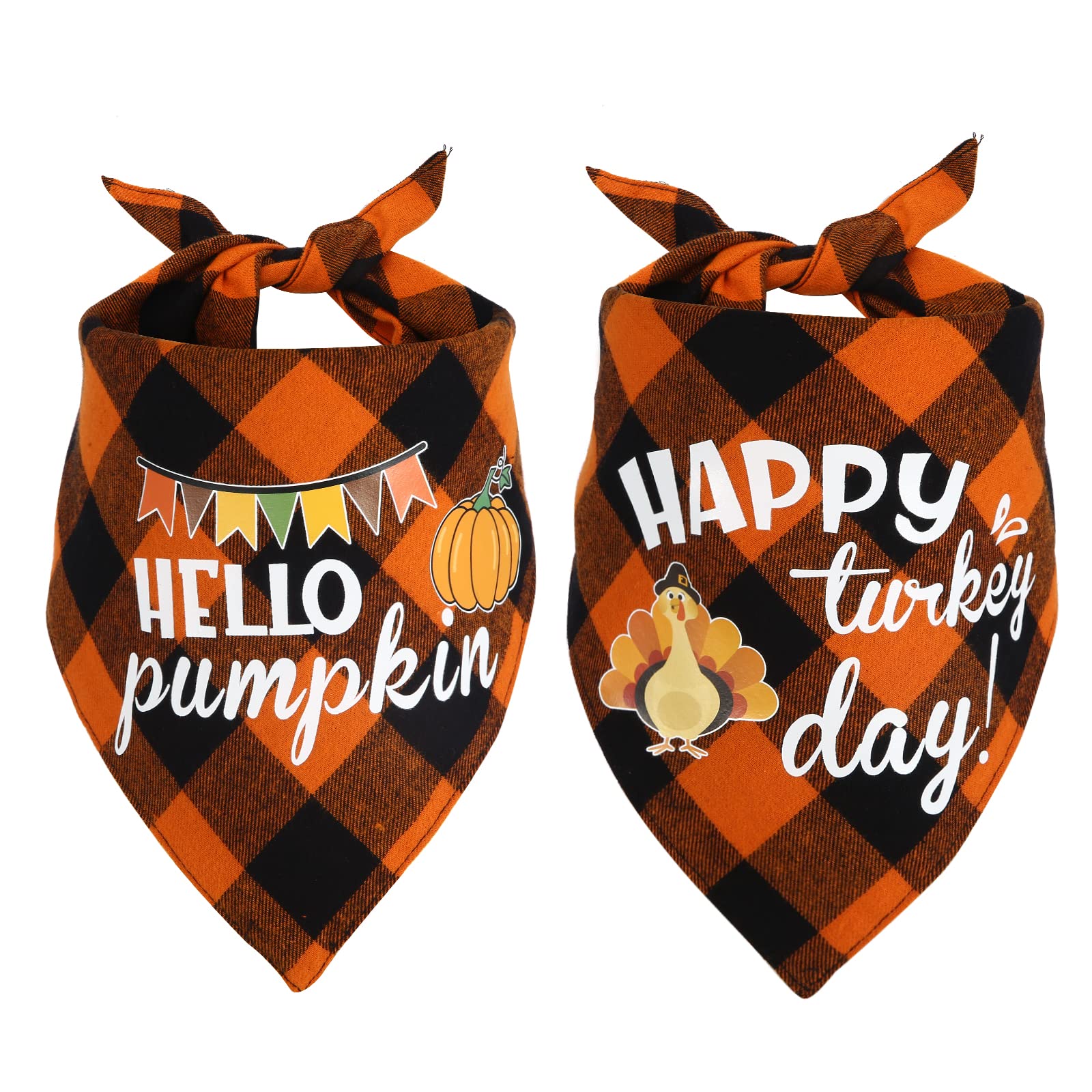 Chngeary Chngeary Dog Bandana 2 Pack Classic Orange Plaid Thanksgiving Scarf for Small Medium Large Dogs Accessories