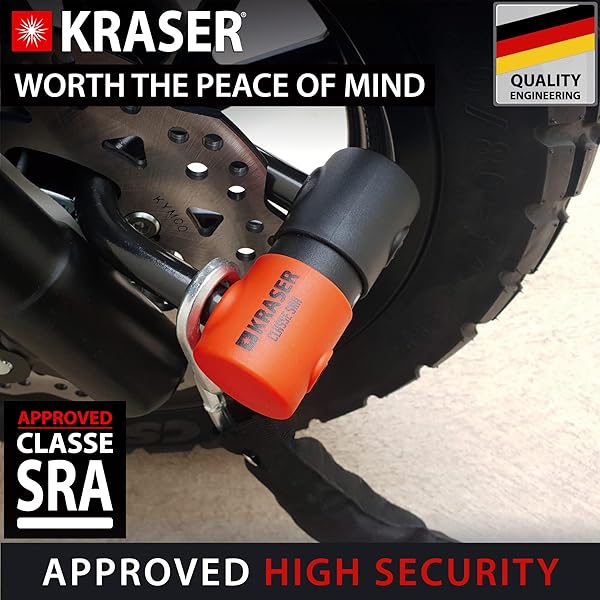 KRASER KRASER KR50+120L Motorcycle Chain Lock & Mini U Disc Lock - Heavy Duty Anti-Theft Security Kit for Bikes & Scooters - View 4 of 11
