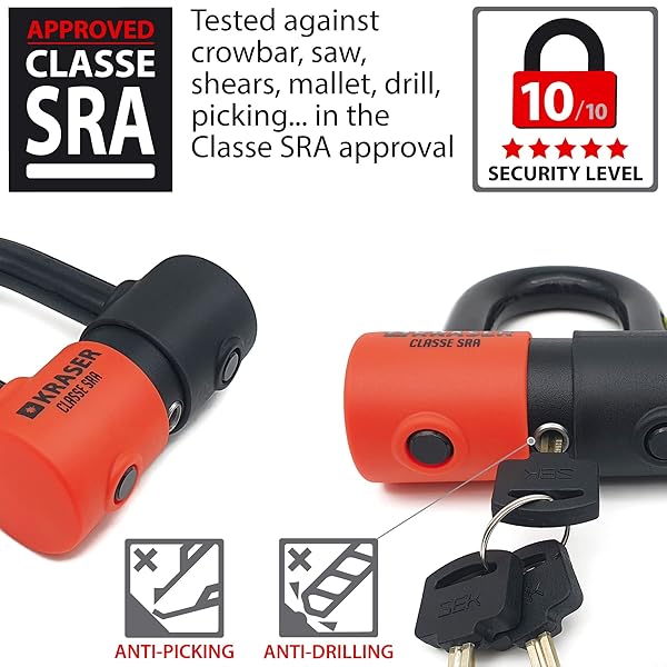 KRASER KRASER KR50+120L Motorcycle Chain Lock & Mini U Disc Lock - Heavy Duty Anti-Theft Security Kit for Bikes & Scooters - View 5 of 11
