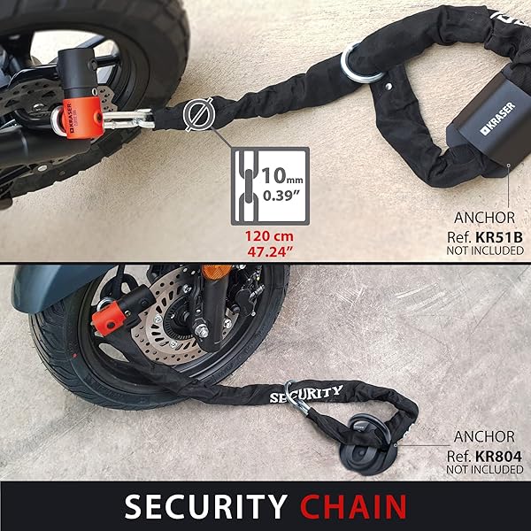 KRASER KRASER KR50+120L Motorcycle Chain Lock & Mini U Disc Lock - Heavy Duty Anti-Theft Security Kit for Bikes & Scooters - View 7 of 11