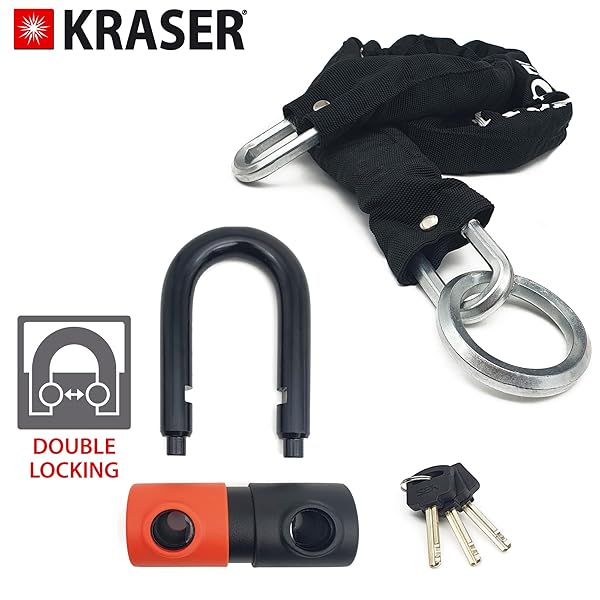 KRASER KRASER KR50+120L Motorcycle Chain Lock & Mini U Disc Lock - Heavy Duty Anti-Theft Security Kit for Bikes & Scooters - View 8 of 11