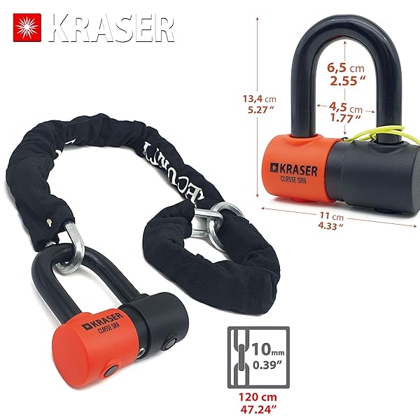 KRASER KRASER KR50+120L Motorcycle Chain Lock & Mini U Disc Lock - Heavy Duty Anti-Theft Security Kit for Bikes & Scooters - View 9 of 11
