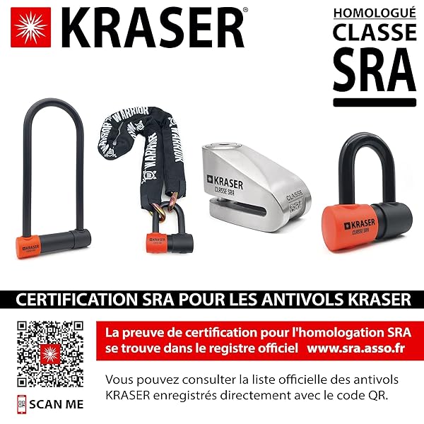 KRASER KRASER KR50+120L Motorcycle Chain Lock & Mini U Disc Lock - Heavy Duty Anti-Theft Security Kit for Bikes & Scooters - View 11 of 11