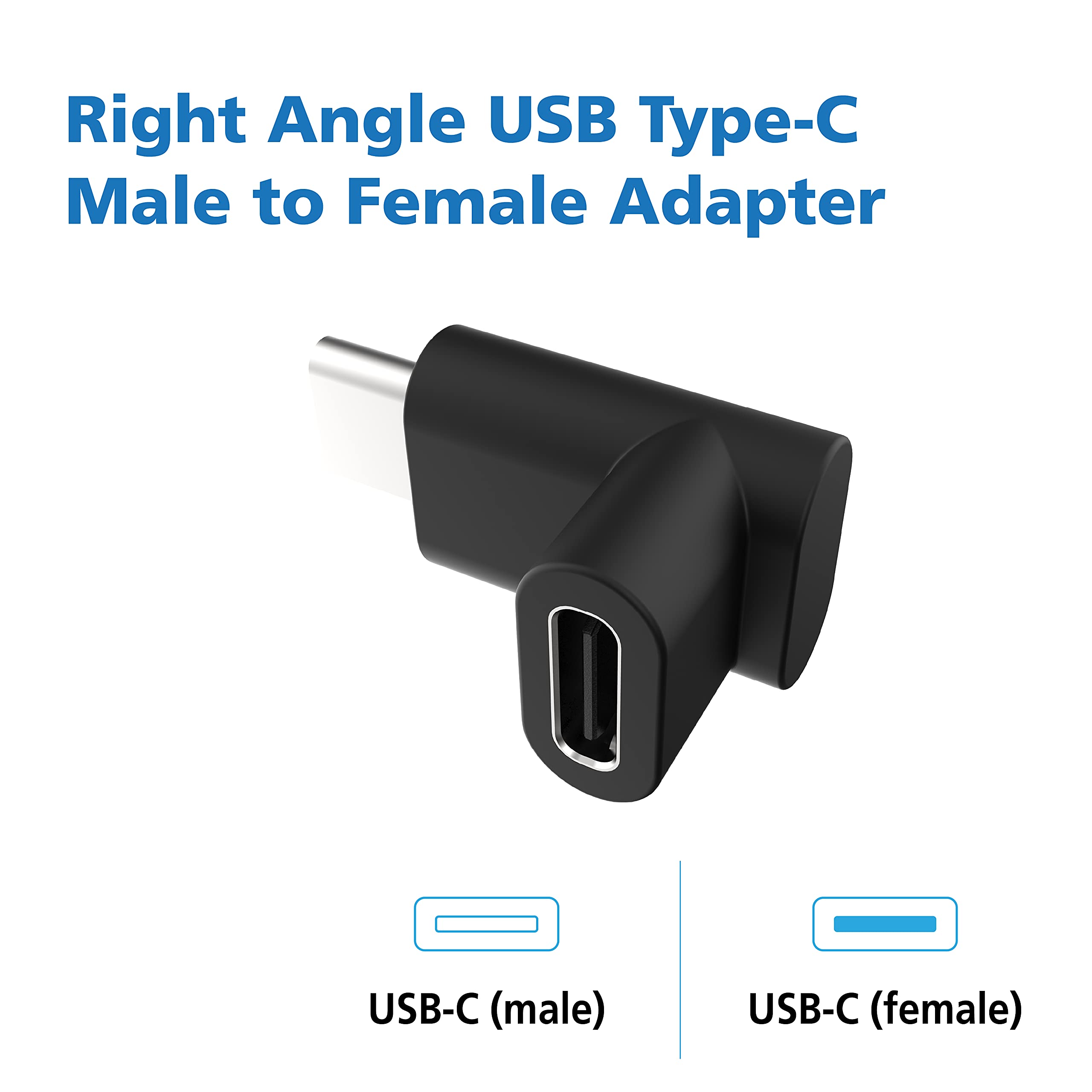 Akasa Akasa Right Angle USB Type-C Male to Female Adapter 10 Gbps Data Transfer Fast Charge for Laptop PC USB C Device Black 2 Pack - View 2 of 7