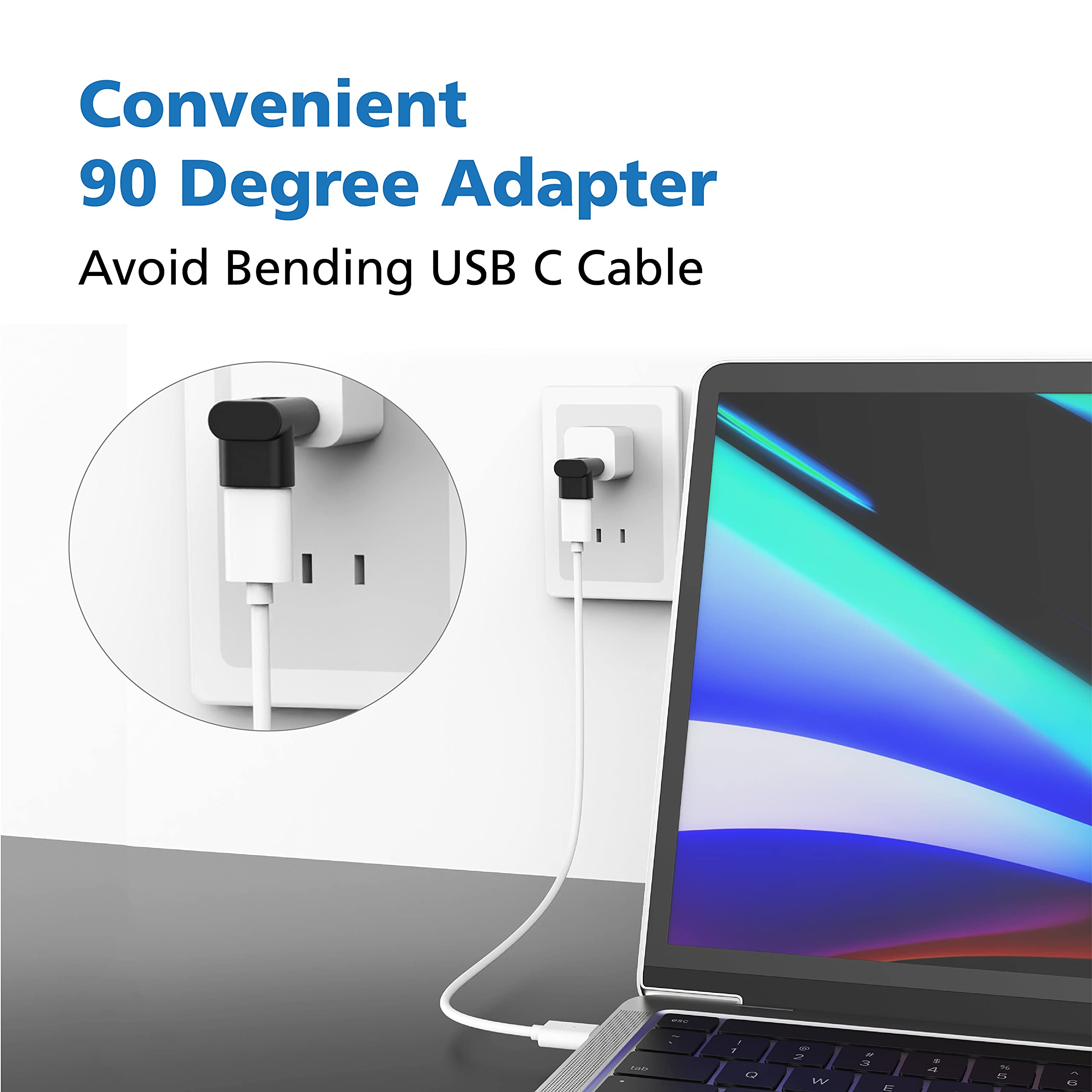 Akasa Akasa Right Angle USB Type-C Male to Female Adapter 10 Gbps Data Transfer Fast Charge for Laptop PC USB C Device Black 2 Pack - View 3 of 7