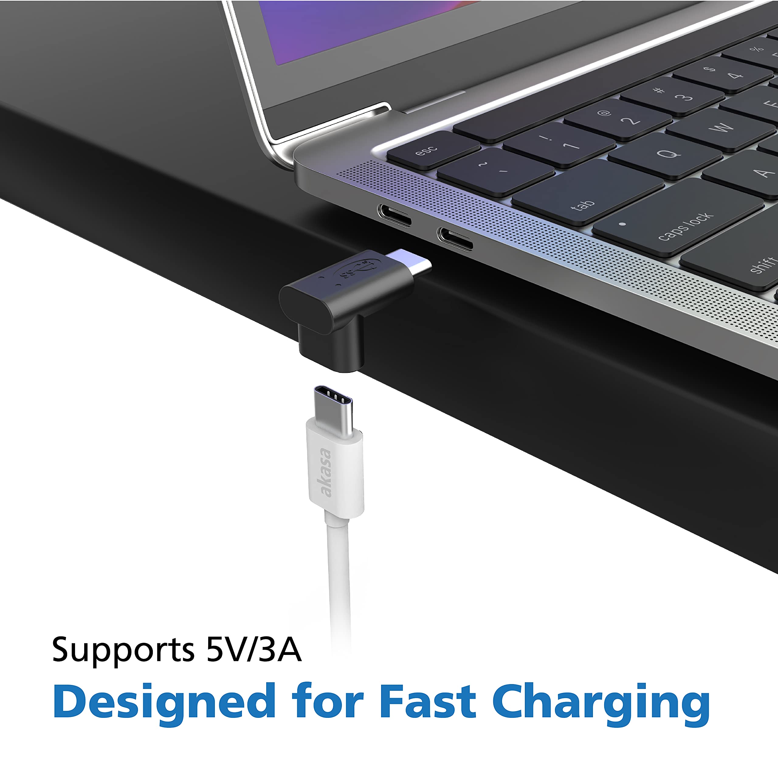 Akasa Akasa Right Angle USB Type-C Male to Female Adapter 10 Gbps Data Transfer Fast Charge for Laptop PC USB C Device Black 2 Pack - View 5 of 7