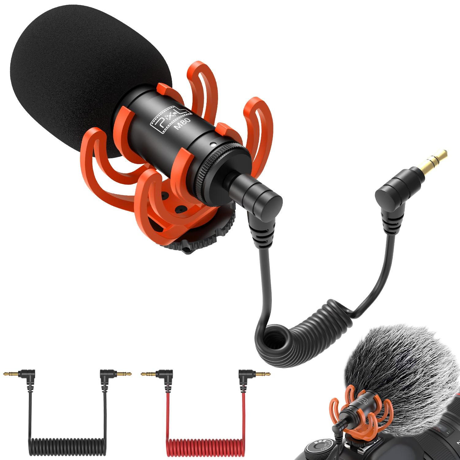 PIXEL PIXEL M80 Professional Shotgun Microphone Super Cardioid for Canon EOS Nikon DSLR Cameras and Camcorders