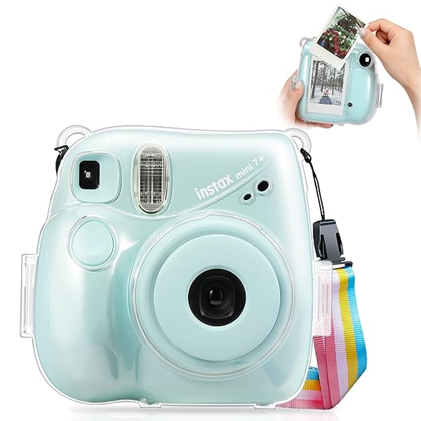 Fintie Clear Case for Fujifilm Instax Mini 7 Instant Film Camera with Removable Rainbow Strap