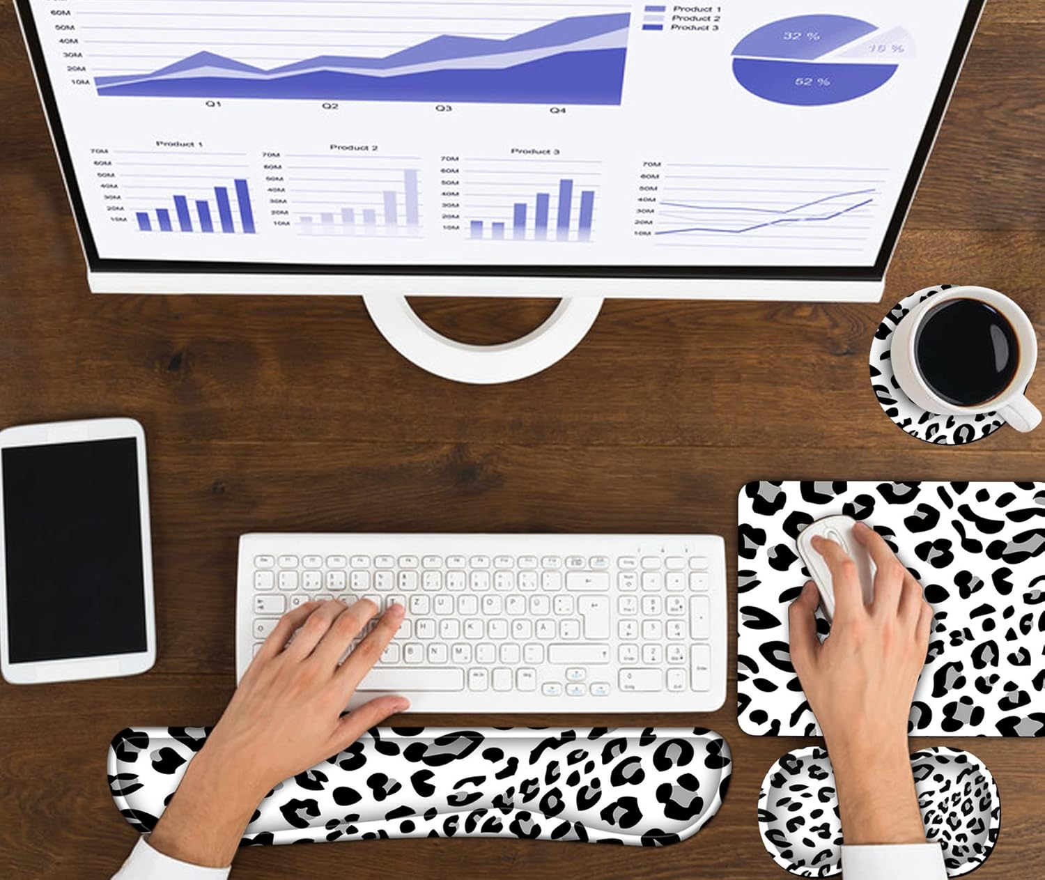 SDFCVBTYU Ergonomic Leopard Print Keyboard and Mouse Wrist Rest Set with Coaster for Home Office Gaming Comfort - View 2 of 9