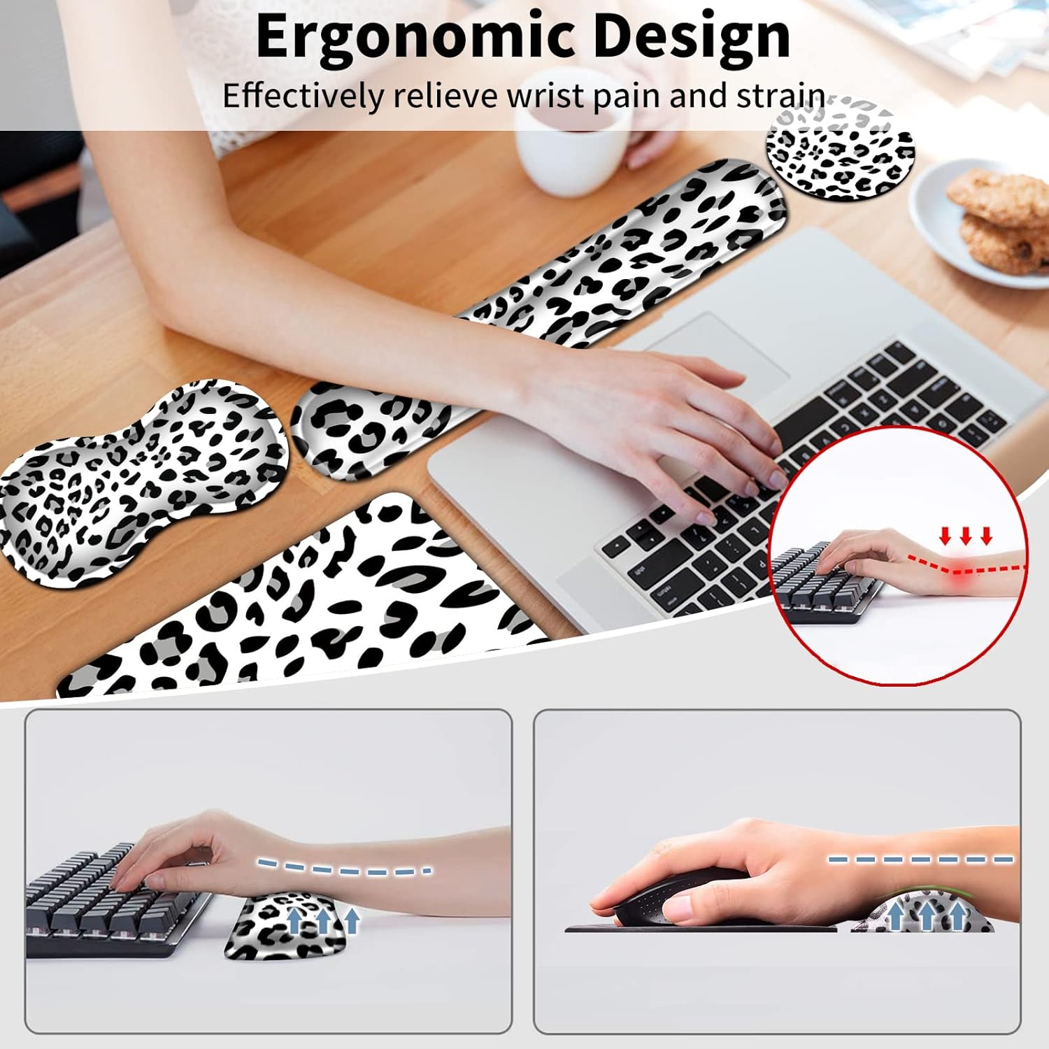 SDFCVBTYU Ergonomic Leopard Print Keyboard and Mouse Wrist Rest Set with Coaster for Home Office Gaming Comfort - View 5 of 9