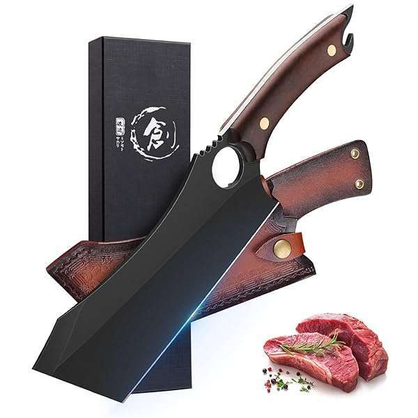 Dream Reach "Dream Reach 6.9" Black Boning Knife & Meat Cleaver - High Carbon Steel Kitchen Knife with Sheath & Gift Box for Outdoor Camping"