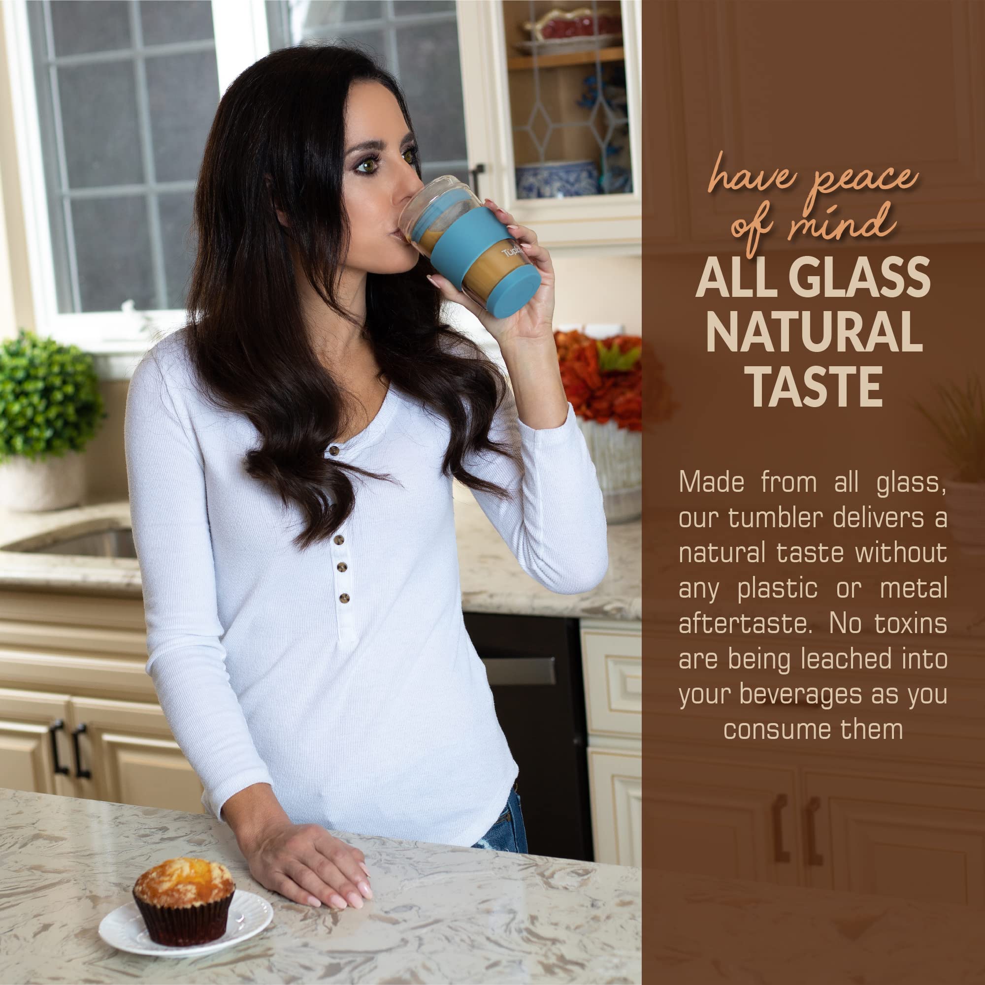 Tupkee Tupkee Double Wall Glass Tumbler 8 Ounce Reusable Insulated Tea Coffee Mug with Lid Hand Blown Glass Travel Mug Niagara - View 4 of 7