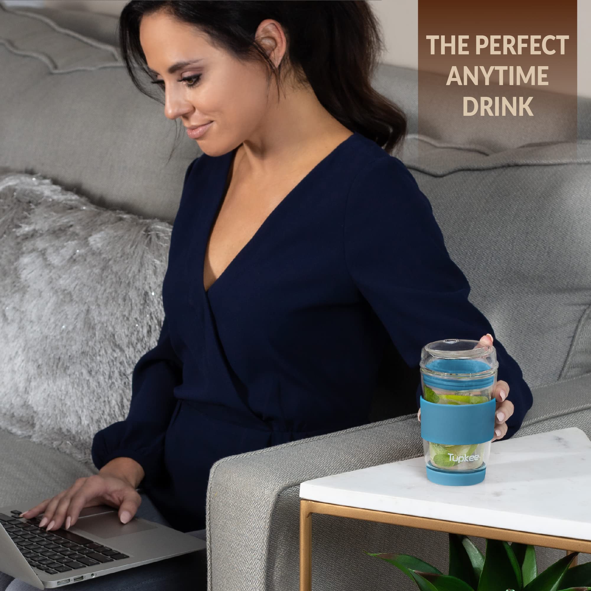 Tupkee Tupkee Double Wall Glass Tumbler 8 Ounce Reusable Insulated Tea Coffee Mug with Lid Hand Blown Glass Travel Mug Niagara - View 7 of 7