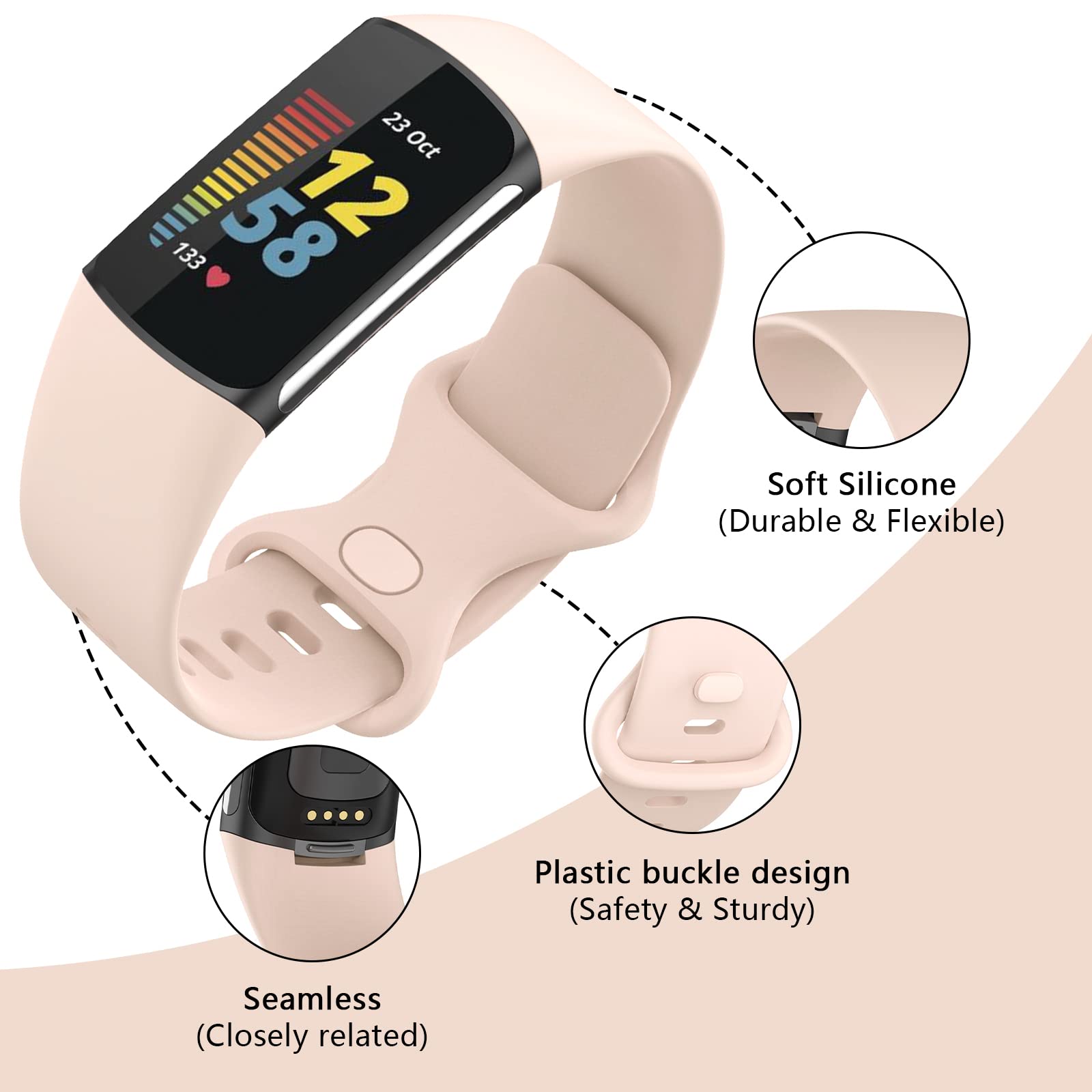 TopPerfekt TopPerfekt Adjustable Soft Silicone Bands for Fitbit Charge 5 6-Pack Sport Replacement Straps for Men and Women - View 3 of 6