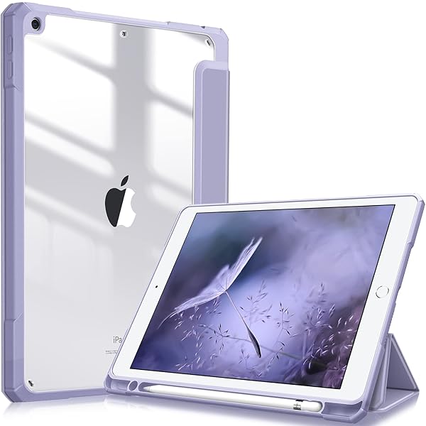 Fintie Hybrid Slim Case for iPad 9th/8th/7th Gen - Shockproof Clear Back Cover in Lilac Purple