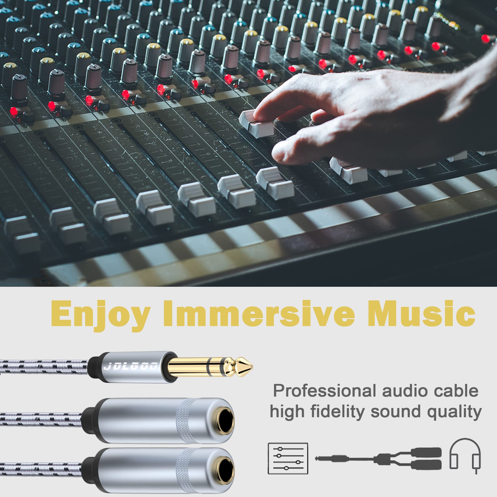JOLGOO JOLGOO 1/4 Splitter Adapter Cable 12 inches Male to Dual Female Y Splitter for Stereo Audio Connections - View 3 of 7