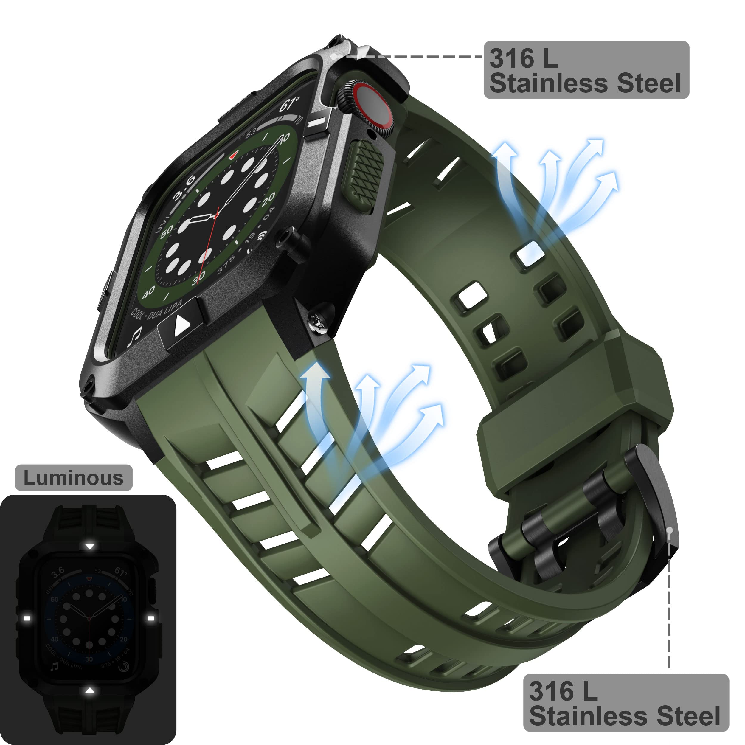 T-ENGINE T-ENGINE Metal Case for Apple Watch Series 7 8 9 45mm and SE Series 6 5 4 44mm One-Piece Design with TPU Band - View 6 of 6