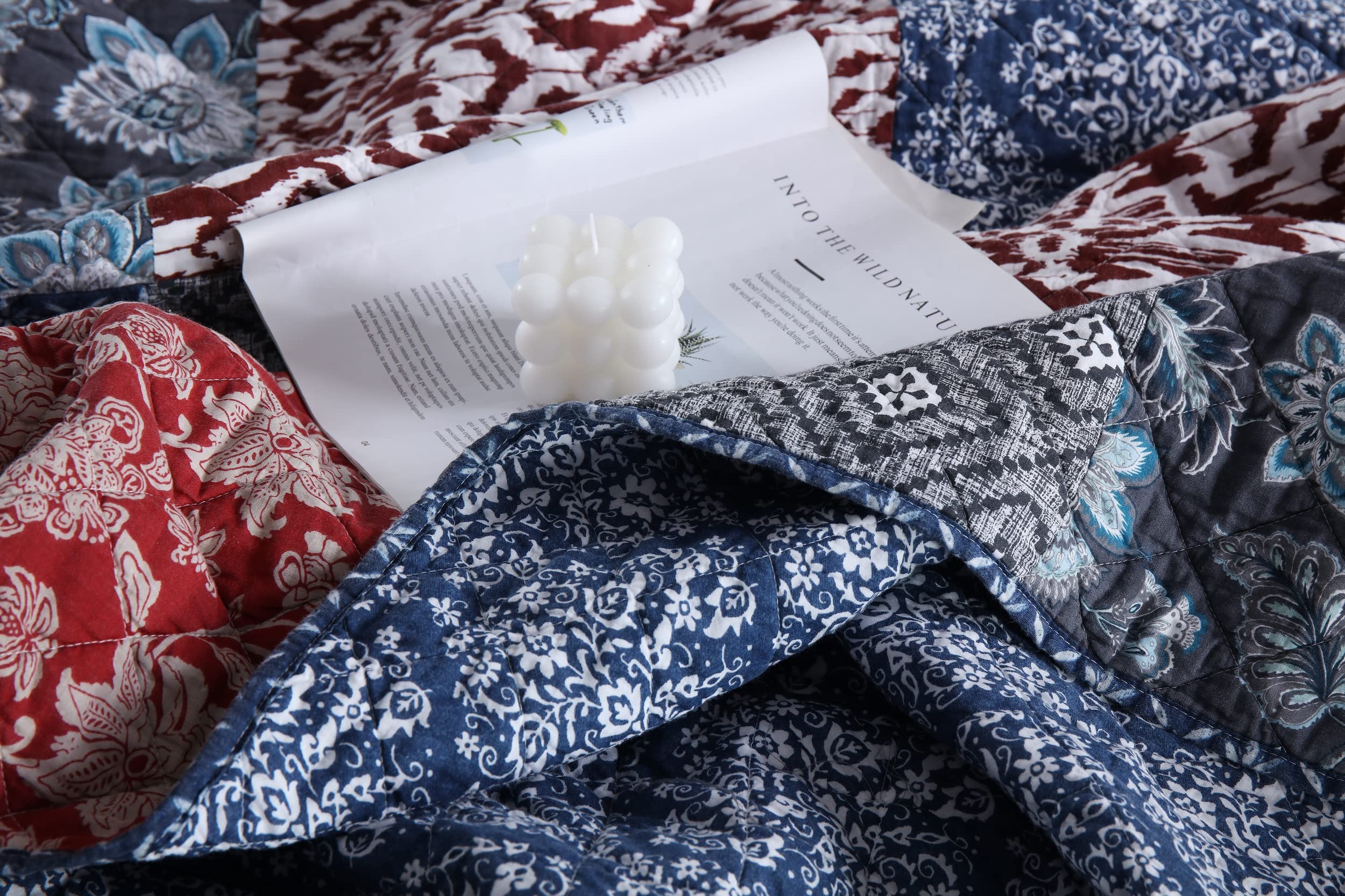 Yvooxny Yvooxny King Size Quilts Lightweight Reversible Coverlet Set Bohemian Floral Patchwork Bedding for All Seasons - View 5 of 7