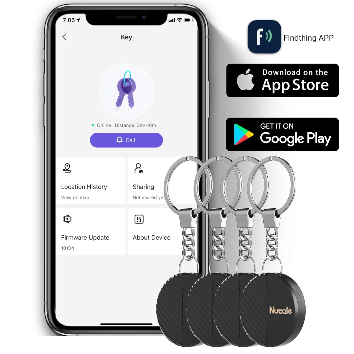 Nutale Nutale Bluetooth Key Finder Smart Tag Tracker 4-Pack for Keys Luggage Backpacks iOS Android Compatible Black - View 2 of 9