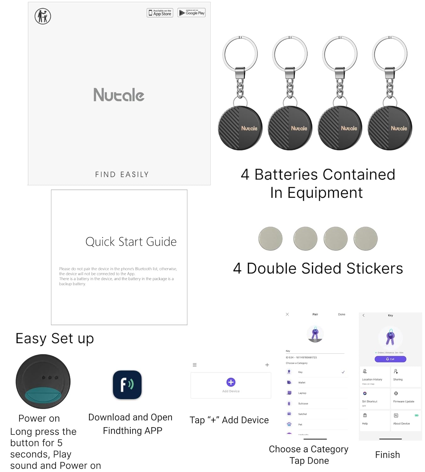 Nutale Nutale Bluetooth Key Finder Smart Tag Tracker 4-Pack for Keys Luggage Backpacks iOS Android Compatible Black - View 9 of 9