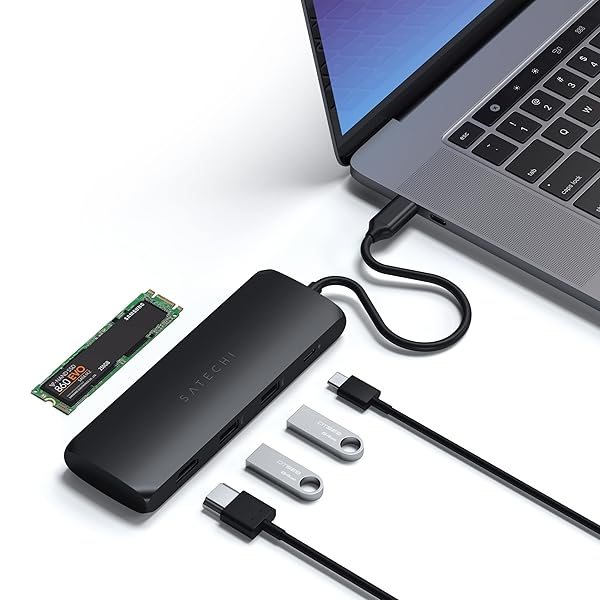 Satechi Buy Satechi USB C Hub: 4K HDMI, 100W PD Charging, M.2 SSD Support for MacBook Pro/Air, Dell, HP, Surface - Black - View 2 of 7