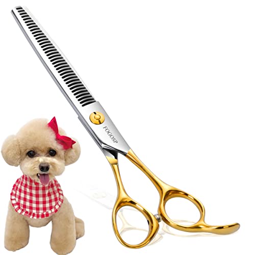 FOGOSP FOGOSP Dog Thinning Shears 36 Teeth 6.5 Inch Professional Grooming Scissors for Small Medium Dogs Right Groomer Gold Finish