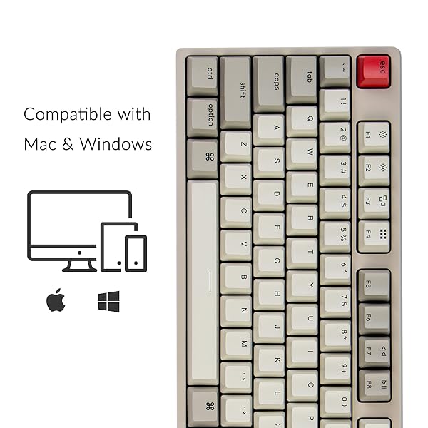 Keychron Keychron C2 Hot-Swappable Mechanical Keyboard: Mac & Windows Compatible, Red Switch, Retro Keycaps, USB-C - View 3 of 9