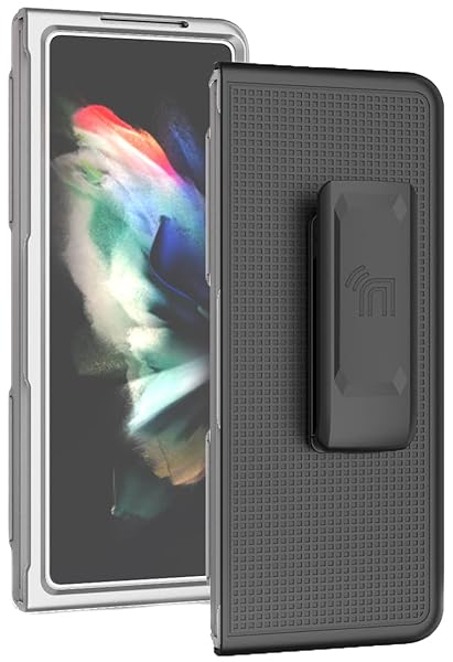 Nakedcellphone Galaxy Z Fold 3 5G Case with Clip & Holster - Slim Hard Cover & Stand Combo in Pearl White - View 4 of 11