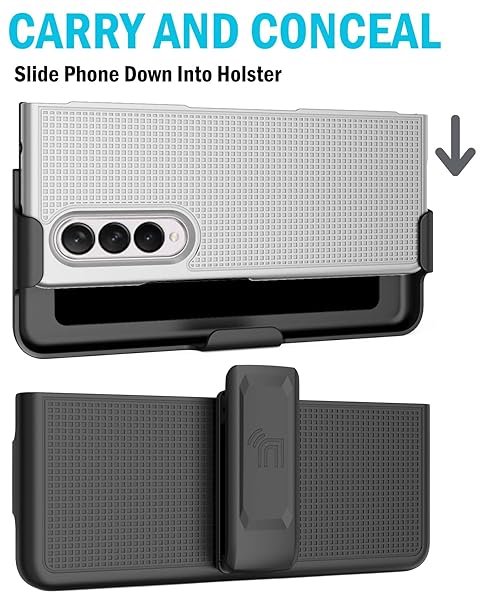 Nakedcellphone Galaxy Z Fold 3 5G Case with Clip & Holster - Slim Hard Cover & Stand Combo in Pearl White - View 7 of 11