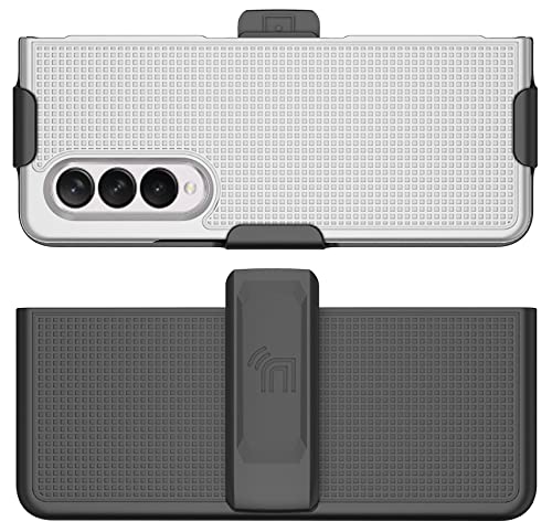 Nakedcellphone Galaxy Z Fold 3 5G Case with Clip & Holster - Slim Hard Cover & Stand Combo in Pearl White - View 10 of 11