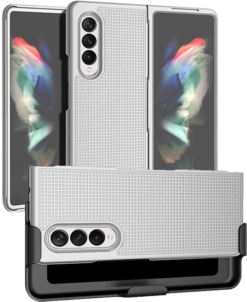 Nakedcellphone Galaxy Z Fold 3 5G Case with Clip & Holster - Slim Hard Cover & Stand Combo in Pearl White - View 3 of 11