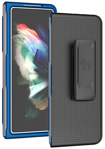 Nakedcellphone Galaxy Z Fold 3 5G Case with Clip & Holster - Slim Hard Cover & Stand Combo in Cobalt Blue - View 3 of 10