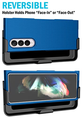 Nakedcellphone Galaxy Z Fold 3 5G Case with Clip & Holster - Slim Hard Cover & Stand Combo in Cobalt Blue - View 4 of 10