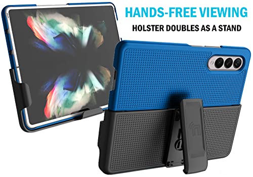 Nakedcellphone Galaxy Z Fold 3 5G Case with Clip & Holster - Slim Hard Cover & Stand Combo in Cobalt Blue - View 5 of 10