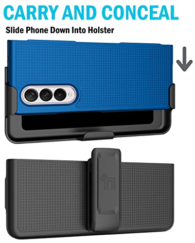 Nakedcellphone Galaxy Z Fold 3 5G Case with Clip & Holster - Slim Hard Cover & Stand Combo in Cobalt Blue - View 6 of 10