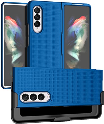 Nakedcellphone Galaxy Z Fold 3 5G Case with Clip & Holster - Slim Hard Cover & Stand Combo in Cobalt Blue - View 2 of 10