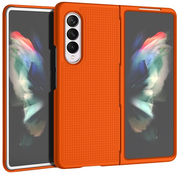 Nakedcellphone Galaxy Z Fold 3 Case with Clip & Belt Holster - Slim Hard Cover in Bright Orange | Nakedcellphone Grid Texture Combo - View 8 of 11