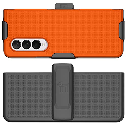 Nakedcellphone Galaxy Z Fold 3 Case with Clip & Belt Holster - Slim Hard Cover in Bright Orange | Nakedcellphone Grid Texture Combo - View 10 of 11