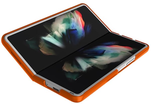 Nakedcellphone Galaxy Z Fold 3 Case with Clip & Belt Holster - Slim Hard Cover in Bright Orange | Nakedcellphone Grid Texture Combo - View 11 of 11